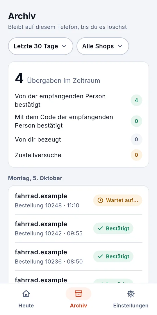 Das Archiv: Einträge nach Tagen und der Export eines Zeitraums
