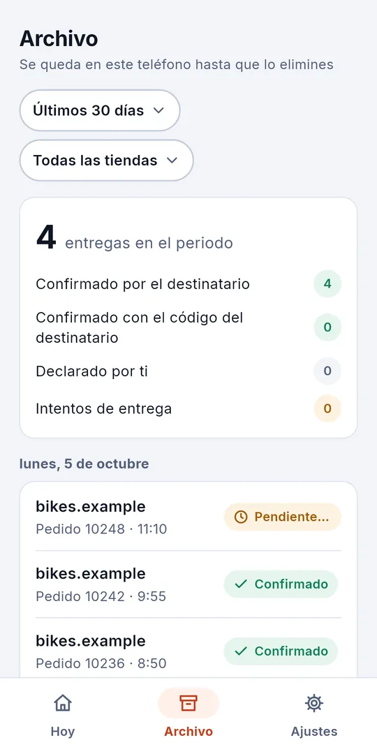 El archivo: registros por día y la exportación de un periodo