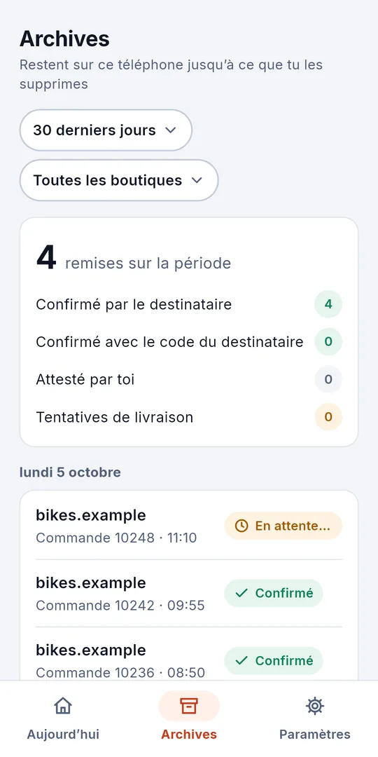 Les archives : les relevés par jour et l’export d’une période