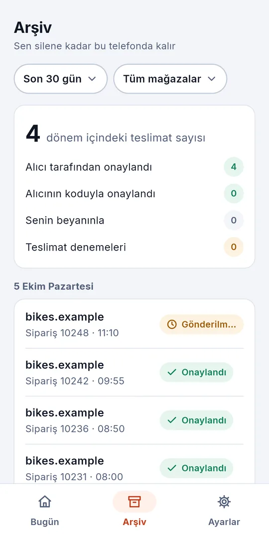 Arşiv: günlere göre kayıtlar ve bir dönemin dışa aktarımı