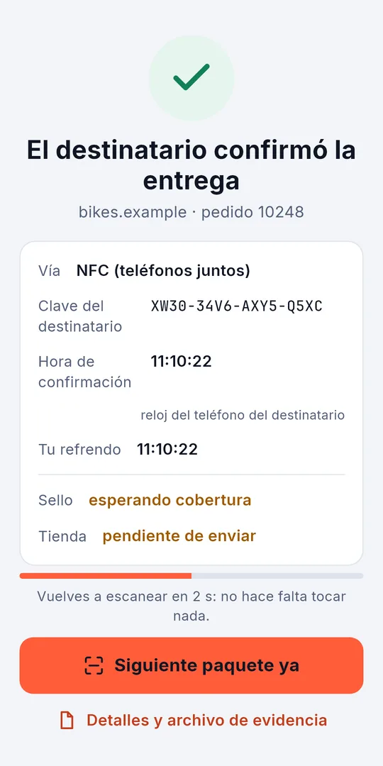 Una entrega confirmada por el destinatario y refrendada por el repartidor