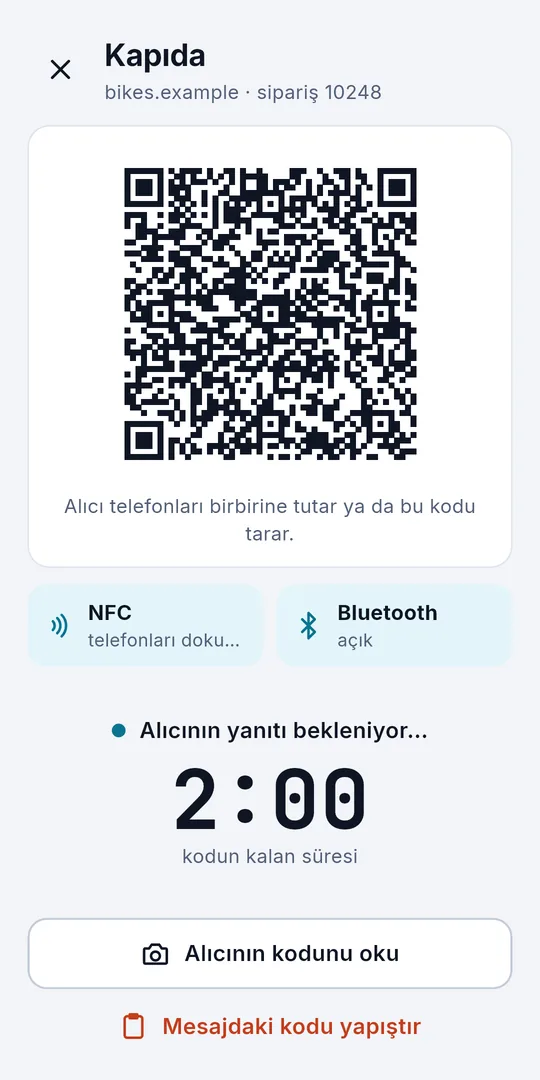 Kapıda Sigelith Courier: QR kod olarak oturum, NFC ve Bluetooth açık