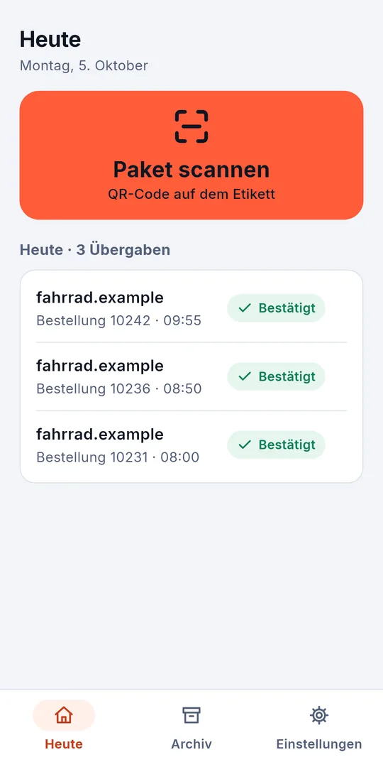 Heute: die Übergaben von heute Vormittag, gestempelt und an den Shop übermittelt