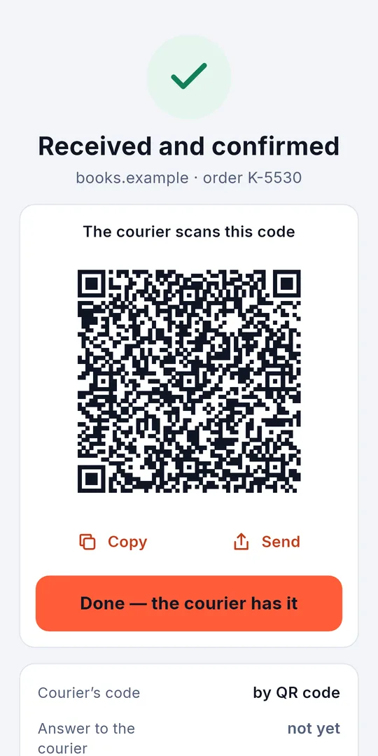 배송 기사의 카메라를 위한 QR 코드로 표시된 확인