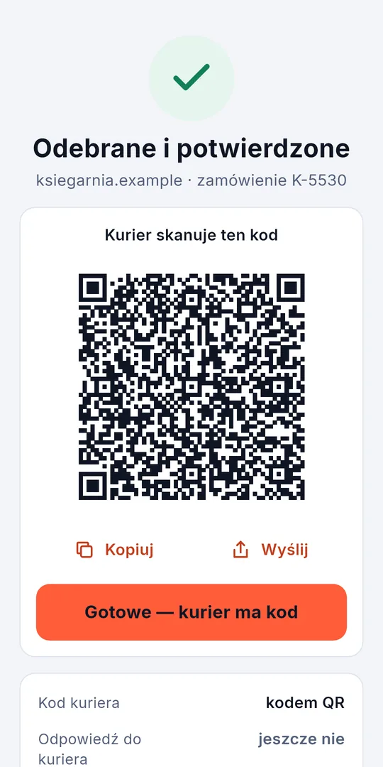 Potwierdzenie jako kod QR dla aparatu kuriera
