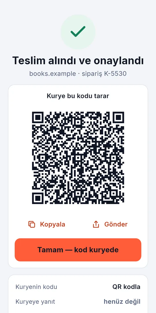 Kuryenin kamerası için QR kod olarak onay