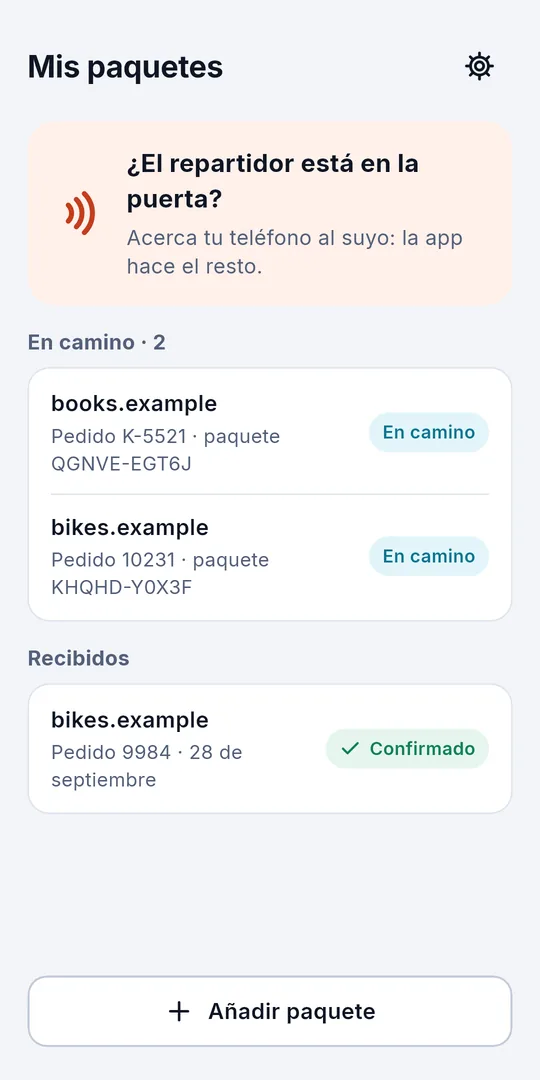 Mis paquetes: dos en camino y uno recibido y confirmado