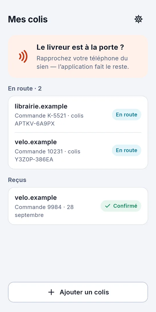 Mes colis : deux en route et un reçu et confirmé