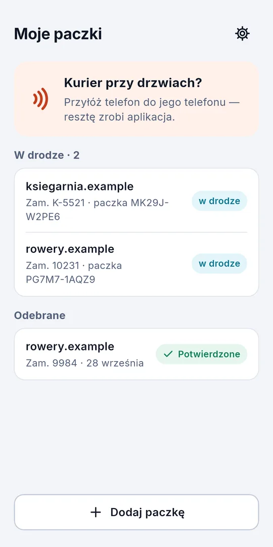 Moje paczki: dwie w drodze i jedna odebrana i potwierdzona