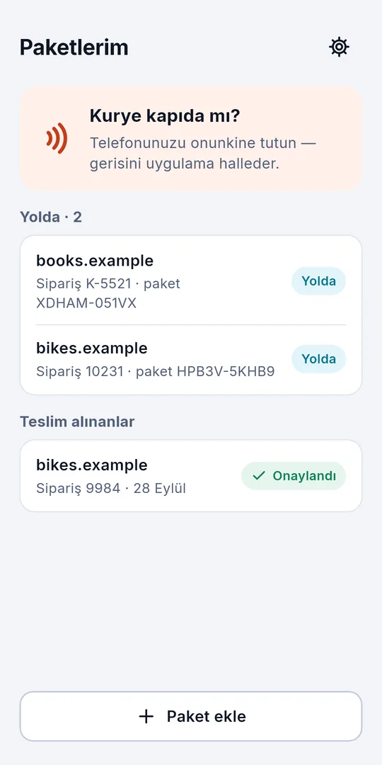 Paketlerim: ikisi yolda, biri teslim alındı ve onaylandı