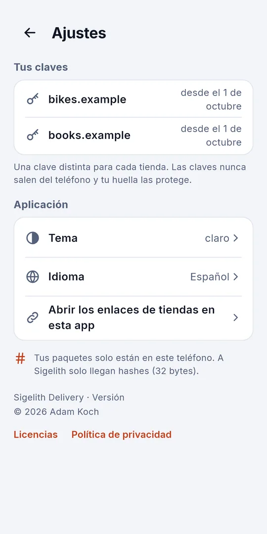 Ajustes: una clave distinta para cada tienda
