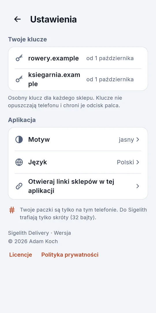Ustawienia: osobny klucz dla każdego sklepu