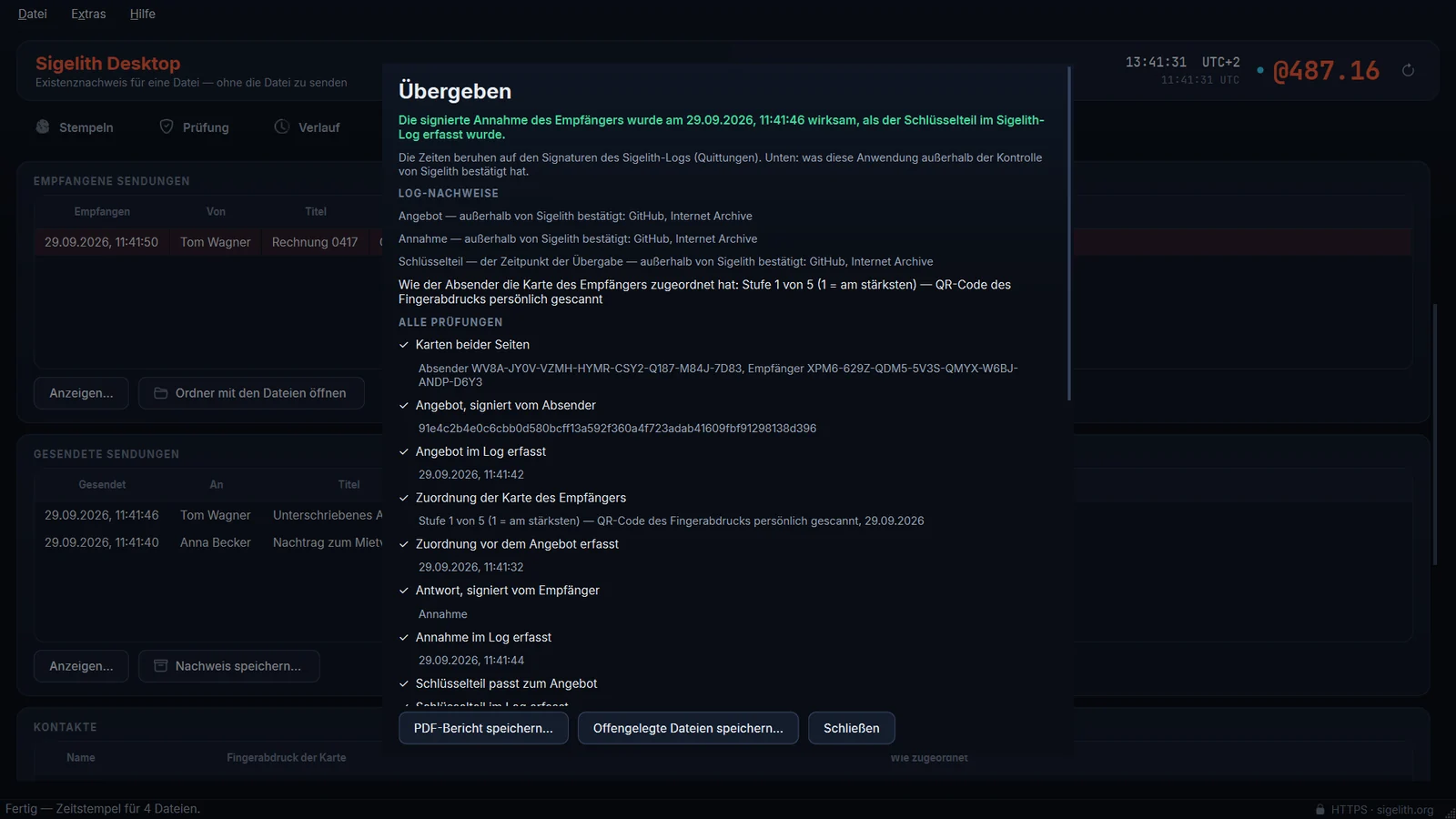 Ein in Sigelith Desktop geprüftes Beweispaket