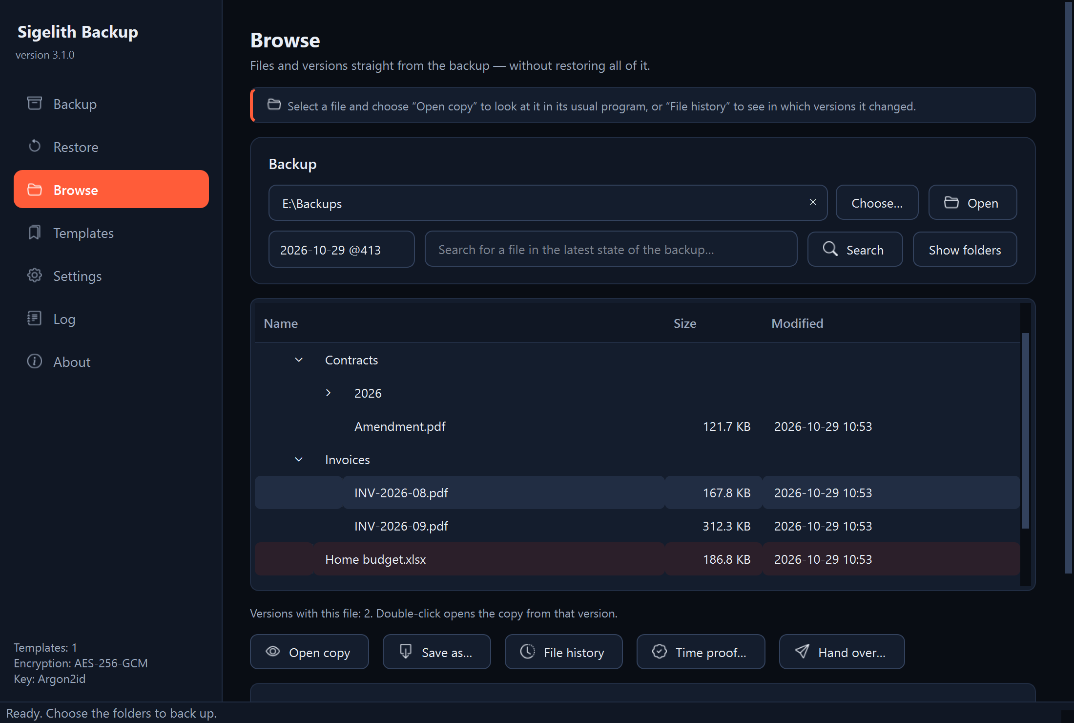 The “Browse” page with the folder tree